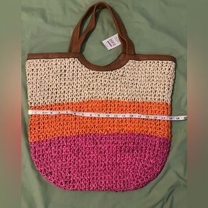 Time and Tru Straw tote with faux leather braided handles